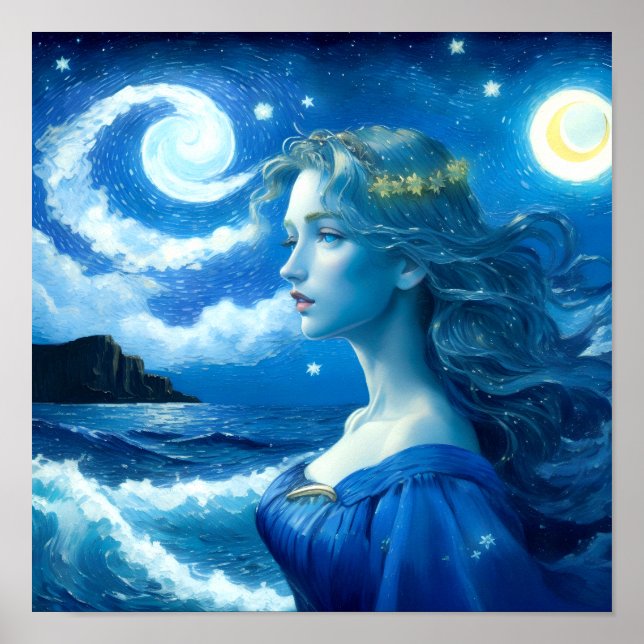Starry Night 🌌 - Grekiska gudinna Fantasy Poster  (Framsidan)