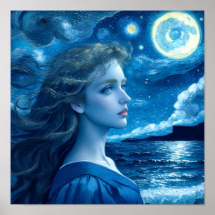 Starry Night 🌌 - Grekiska gudinna Fantasy Poster 