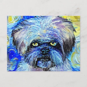 Starry Night Grumpy Terrier Hund Porträtt Vykort