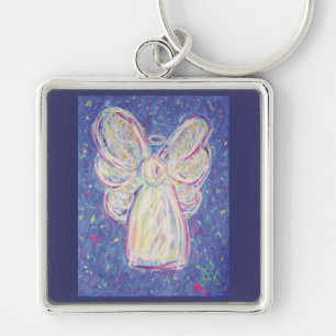 Starry Night Guardian Angel Art Anpassningsbar Key Fyrkantig Silverfärgad Nyckelring