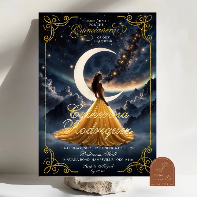 Starry Night Guld Quinceañera-inbjudan Inbjudningar (Skapare uppladdad)