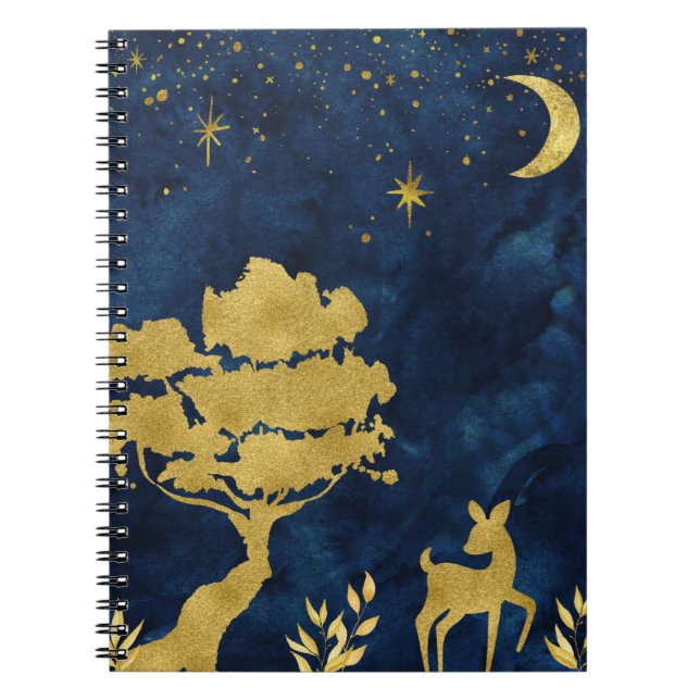 Starry night - guld silhouette anteckningsbok (Framsidan)