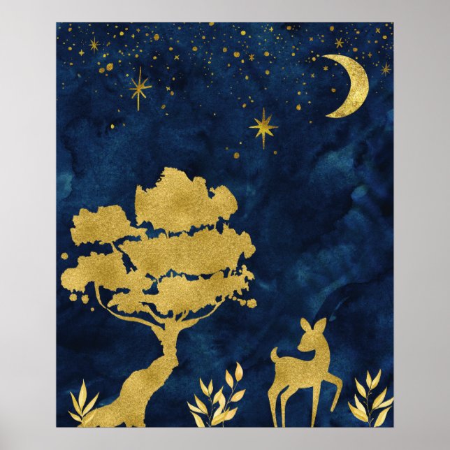 Starry night - guld silhouette poster (Framsidan)