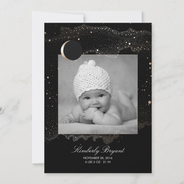 Starry Night Guld Stars Newborn Baby Photo Birth Meddelande (Framsida)