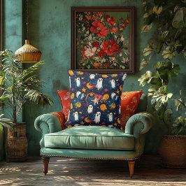 Starry Night Halloween Pillow with Playful Spöken Kudde