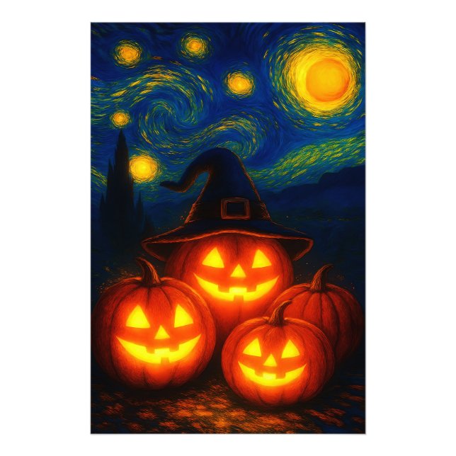Starry Night Halloween Pumpkins Poster (Framsidan)