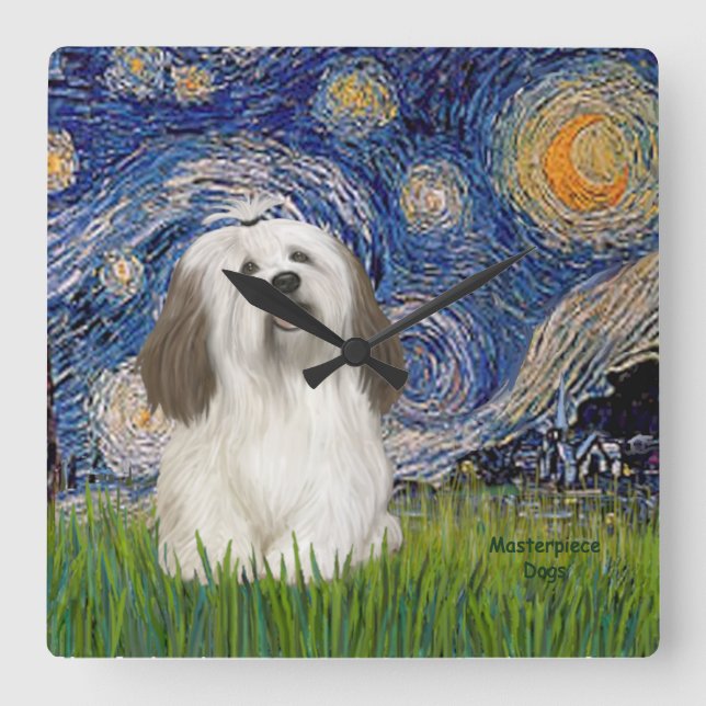 Starry Night - Havanese (#1) Fyrkantig Klocka (Framsida)