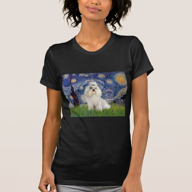 Starry Night - Havanese (vit/kräm) T-shirt (Framsida)