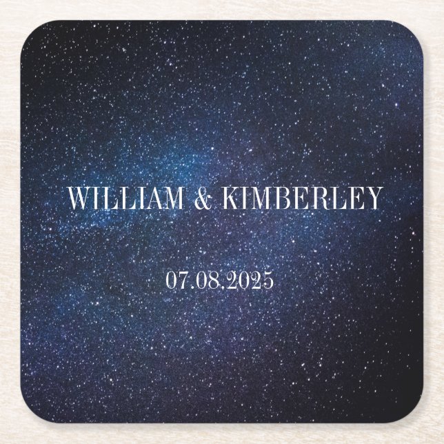 Starry Night Himlar Galaxy Elegant bröllop Papper Underlägg Papper Kvadrat (Framsidan)
