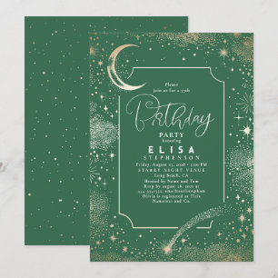 Starry Night Himlar Måne Mystical Celestial Birthd Inbjudningar