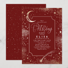 Starry Night Himlar Måne Mystical Celestial Birthd Inbjudningar