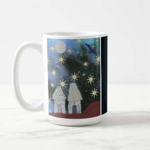 Starry Night Himlar med små hus och Full Moon Kaffemugg