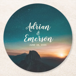Starry Night Himlar Mountain & Sunset Bröllop Mode Underlägg Papper Rund