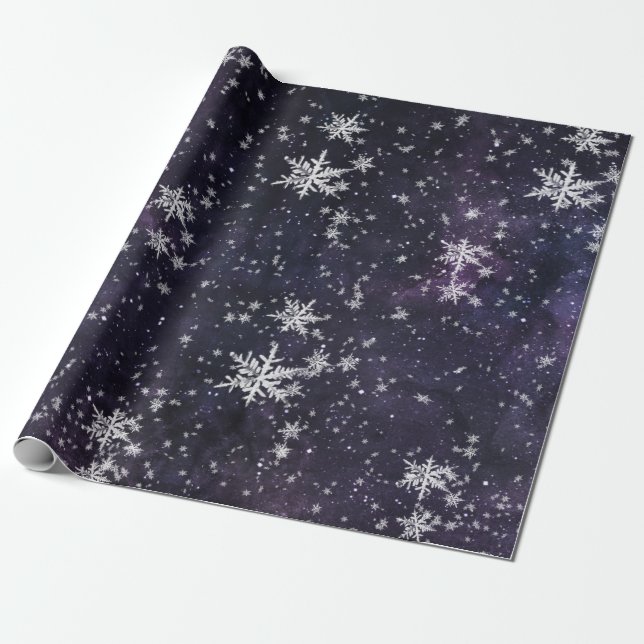 Starry Night Himmel Fresh Fallen Snöflingor Presentpapper (Utrullad)