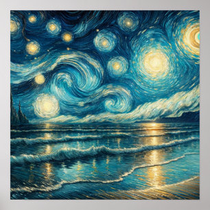 Starry Night Himmel över Lugnen Ocean Poster