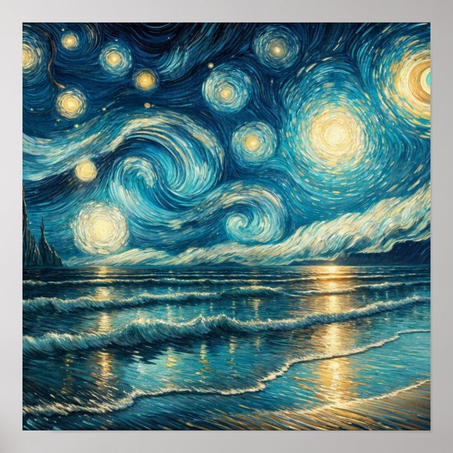 Starry Night Himmel över Lugnen Ocean Poster (Framsidan)