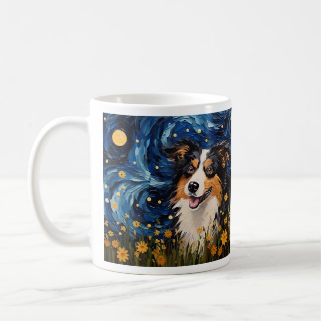 Starry Night Hund Dreamscape - Van Gogh Inspired Kaffemugg (Vänster)