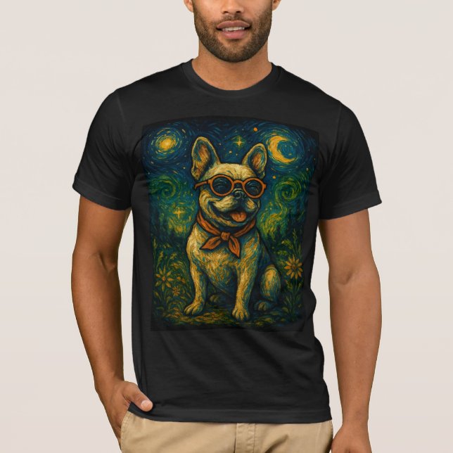 Starry Night Hund Funny Art Stil Retro Glass Pet T Shirt (Framsida)
