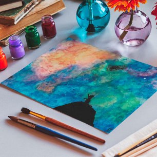 Starry Night Hund Stars Galaxy Watercolor Poster