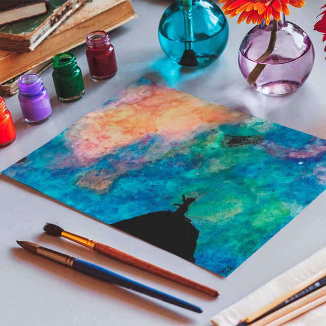 Starry Night Hund Stars Galaxy Watercolor Poster (Skapare uppladdad)
