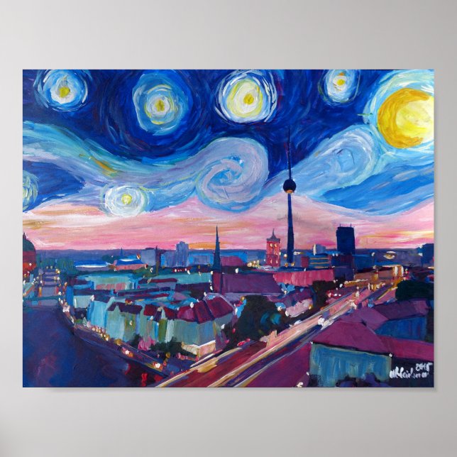 Starry Night i Berlin med skyline Poster (Framsidan)