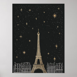 Starry Night I Paris Eiffel Torn Poster