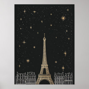 Starry Night I Paris Eiffel Torn Poster