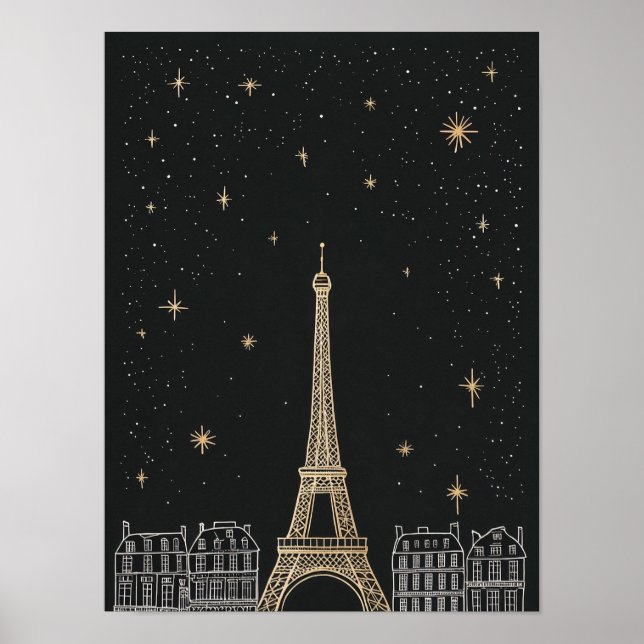 Starry Night I Paris Eiffel Torn Poster (Framsidan)