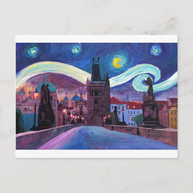 Starry Night i Prag med Carlsbridge Vykort (Framsida)