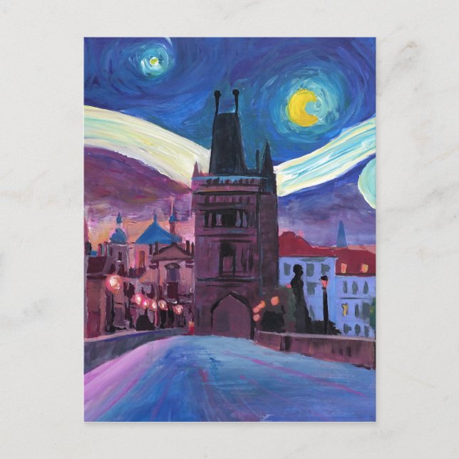 Starry Night i Prag med Carlsbridge Vykort (Framsida)