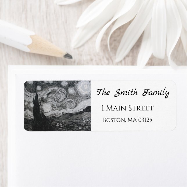 Starry Night I Vincent Van Gogh Returadress Etikett (Insitu)