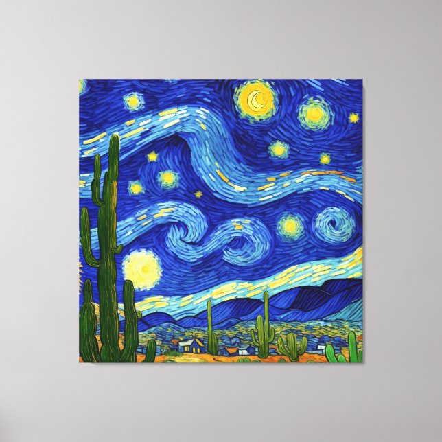 Starry Night in Desert Van Gogh Stil Canvastryck (Framsida)