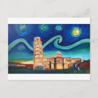 Starry Night in Pisa with Leaning Torn