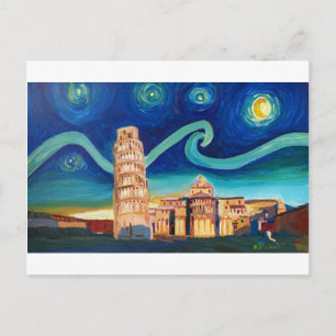 Starry Night in Pisa with Leaning Torn Vykort