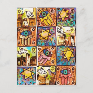 Starry Night Israel Hamsa Postcard Vykort