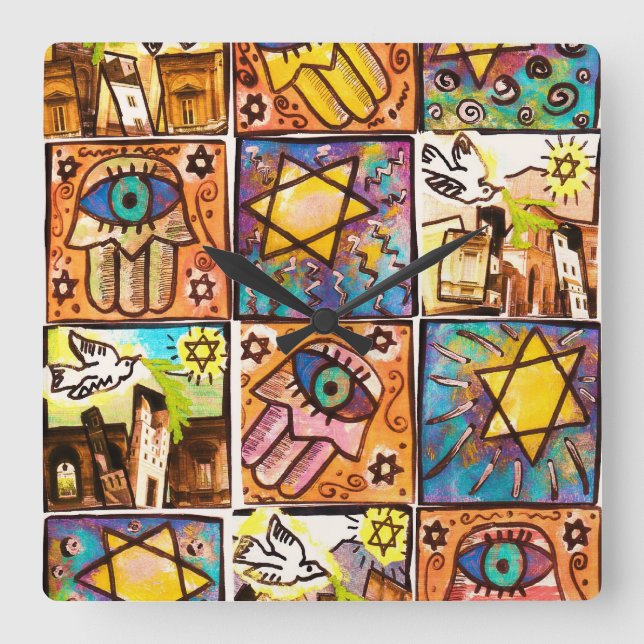 Starry Night Israel Ivory Wall Clock Fyrkantig Klocka (Framsida)