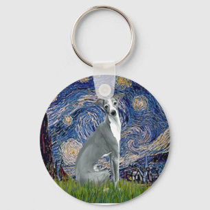 Starry Night-Italy Greyhound 4 (sittande) Nyckelring