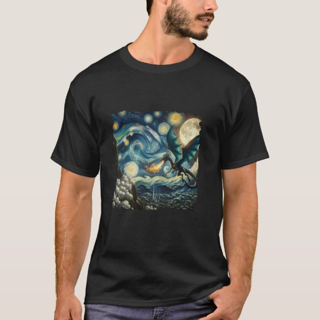 Starry Night Japansk estthetic Dragon Tokyo Japan T Shirt (Framsida)