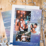 Starry Night Joy to World 3 Photo Collage Julkort<br><div class="desc">Skapa ditt eget 3-fotokollage-helgdag, med Joy till World-handskriften, på en stjärnnattbakgrund. Utformningen har vattenfärgspenseldrag, i skuggor av blå indigo lila violet och grått, med stjärnor, stjärnljusglöd och guld stoft. Joy to the World är skriven i modern manusatyrgrafi, som du kan byta till vilken färg som helst för att få bästa...</div>
