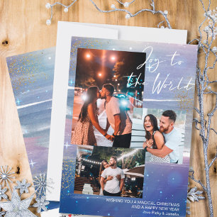 Starry Night Joy to World 3 Photo Collage Julkort