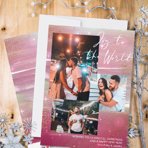 Starry Night Joy to World 3 Photo Collage Red Julkort