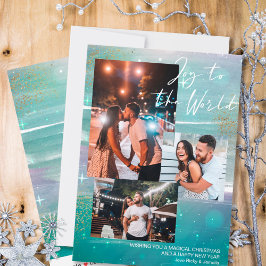 Starry Night Joy to World 3 Photo Grönt Julkort