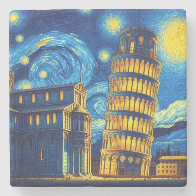 Starry Night Leaning Torn i Pisa Italien Stenunderlägg (Framsidan)