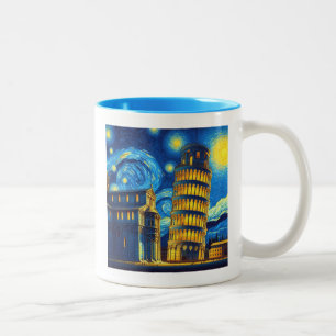 Starry Night Leaning Torn i Pisa Italien Två-Tonad Mugg