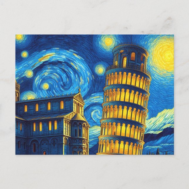 Starry Night Leaning Torn i Pisa Italien Vykort (Framsida)