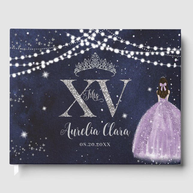 Starry Night Lila Lilac Quinceañera Birthday Gästböcker (Framsida)