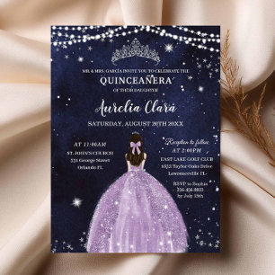 Starry Night Lila Lilac Quinceañera-inbjudan