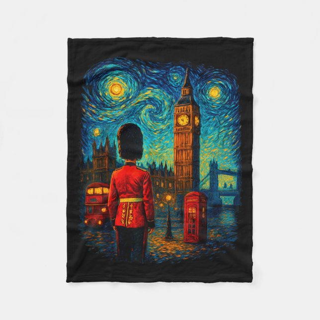 Starry Night London Red Telephone Box Queen's Guar Fleecefilt (Framsidan)