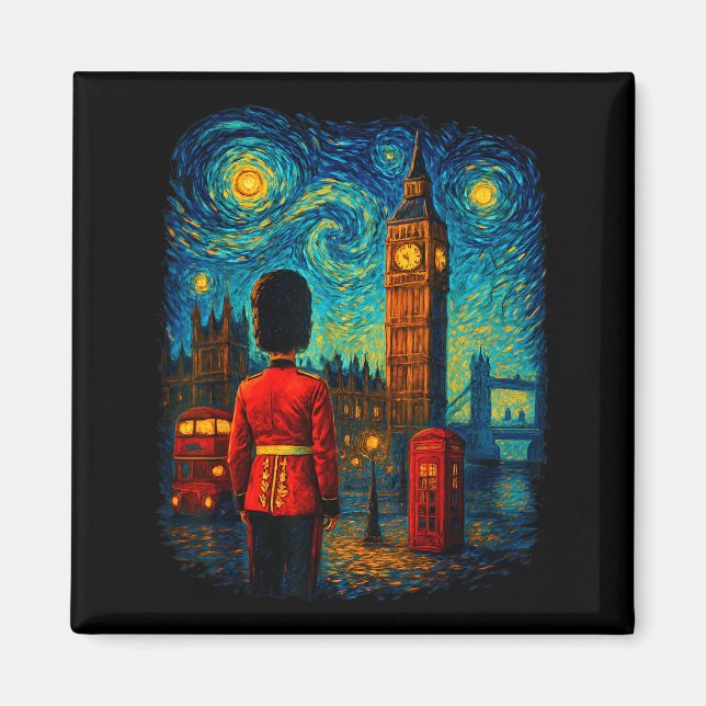 Starry Night London Red Telephone Box Queen's Guar Magnet (Framsidan)
