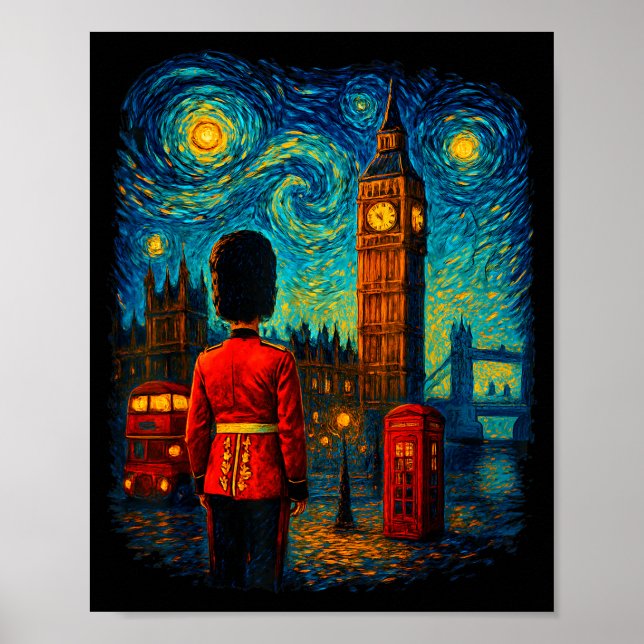 Starry Night London Red Telephone Box Queen's Guar Poster (Framsidan)